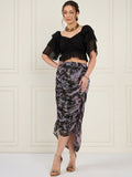Antheaa Sweetheart Neck Crop Top With Printed Ruched Skirt