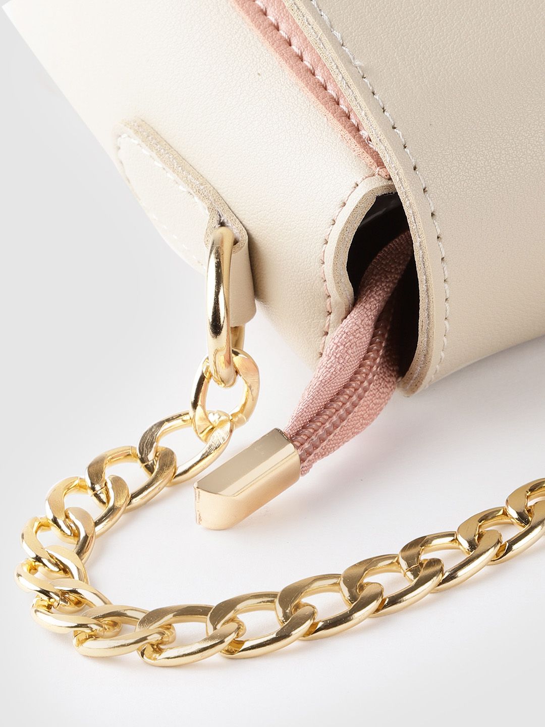 Lino Perros Beige & Peach-Coloured Colourblocked Handheld Bag with Detachable Sling Strap