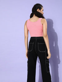 STREET 9 Woman Pretty Pink Solid Cropped Top