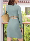 DressBerry Cute Feminine Ribbed Waist Tie-Up & Cut Out Detail Bodycon Dress
