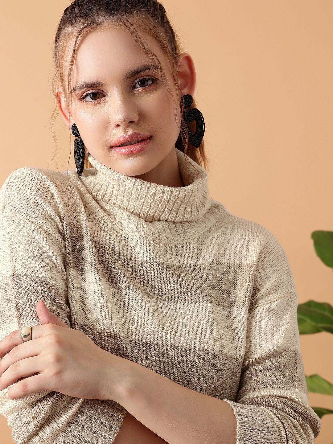 STREET 9 Striped Turtle Neck Acrylic Sweater
