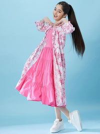 pspeaches Girls Fit And Flare Tiered Cotton Midi Dress With Shrug