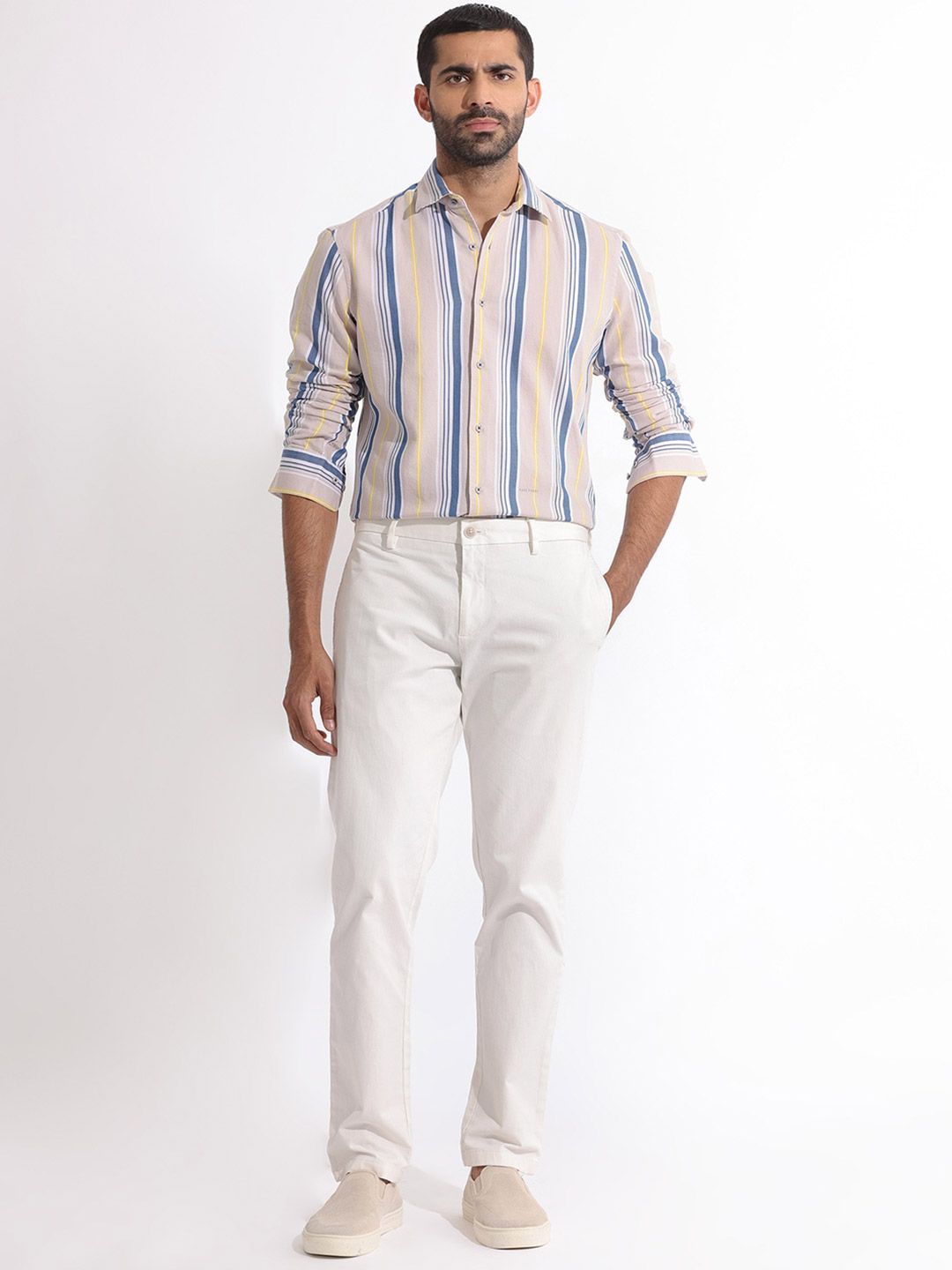 RARE RABBIT Pure Cotton Purit Striped Slim Fit Classic Shirt