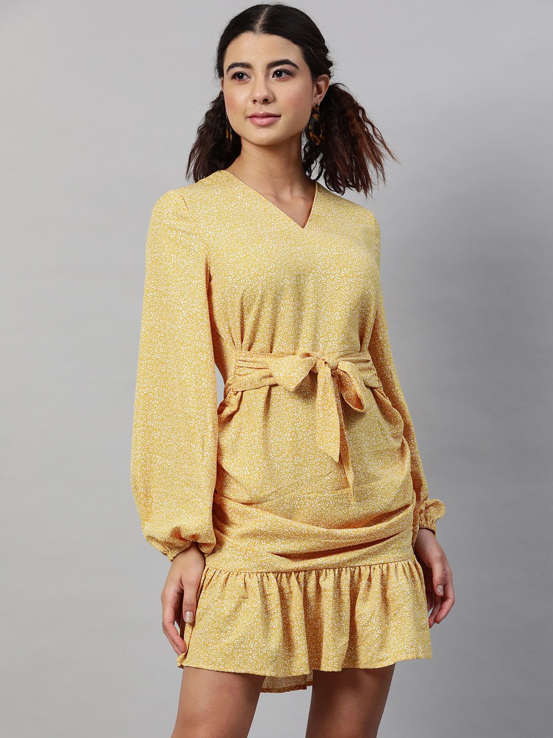 STREET 9 Woman Yellow Georgette Drop-Waist Dress