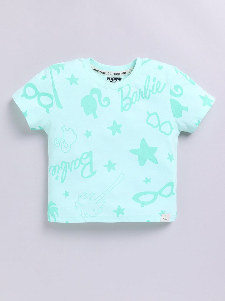 Happy Faces Girls Barbie Printed Pure Cotton T-shirt