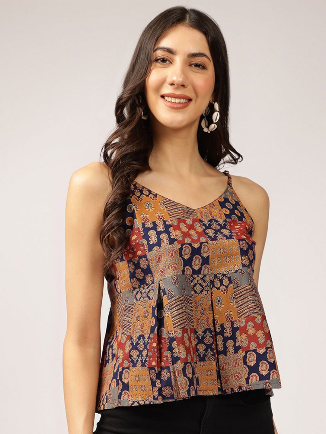 Anouk Ethnic Printed Sleeveless Cotton Peplum Crop Top