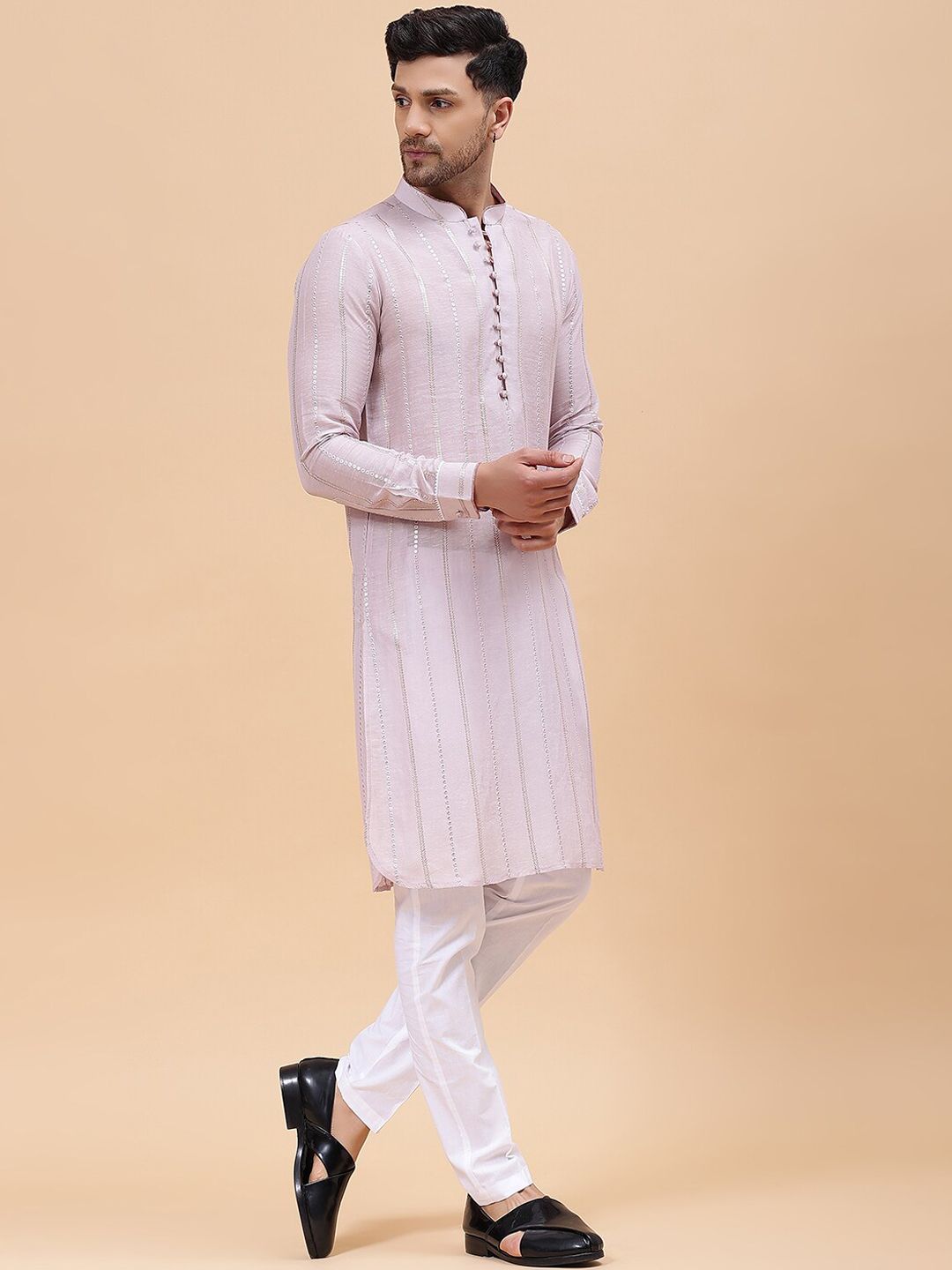 See Designs Striped Sequins Chanderi Silk Kurta