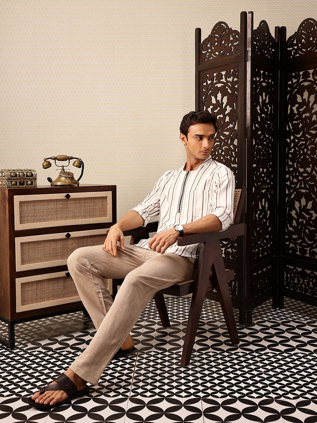 House of Pataudi Striped Rozana Kurta
