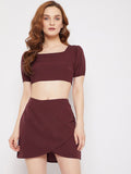 Berrylush Women Maroon Solid Crepe Co-Ord Set