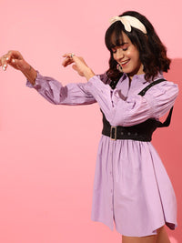 STREET 9 Puff Sleeves Pure Cotton Shirt Dress