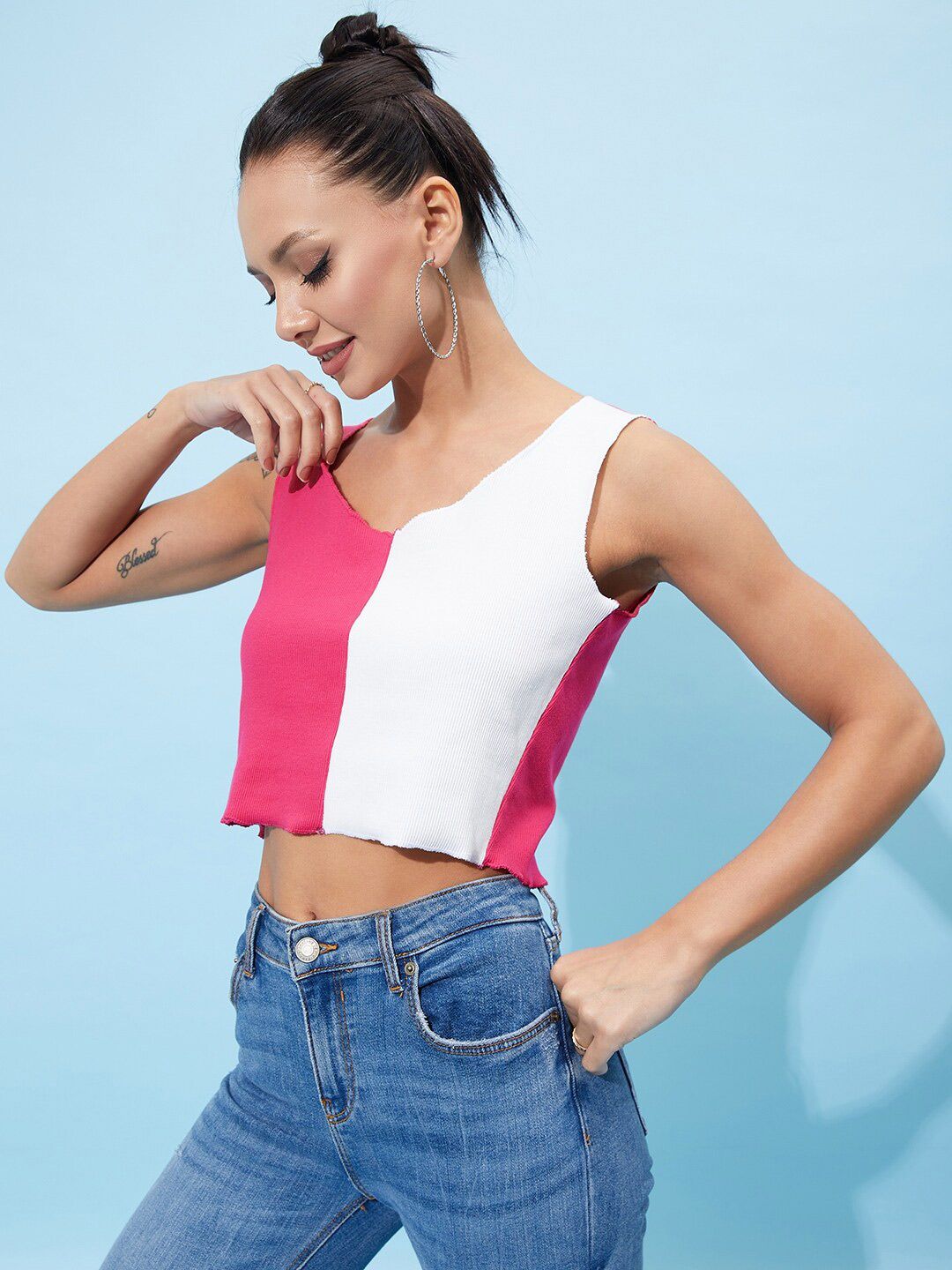 Athena Colourblocked Cotton Crop Top