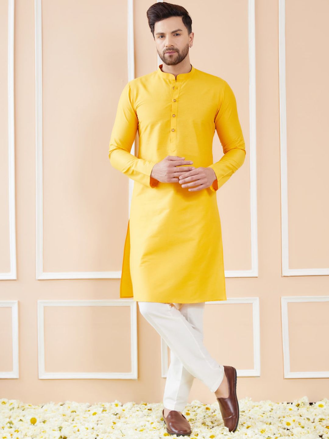 See Designs Mandarin Collar Long Sleeves Pure Cotton Straight Kurta
