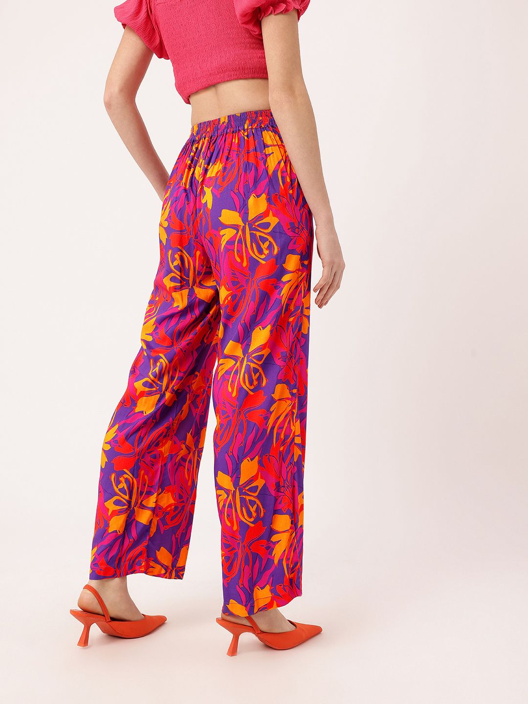 DressBerry Women Wildflowers Color Riot Wide Leg Trousers