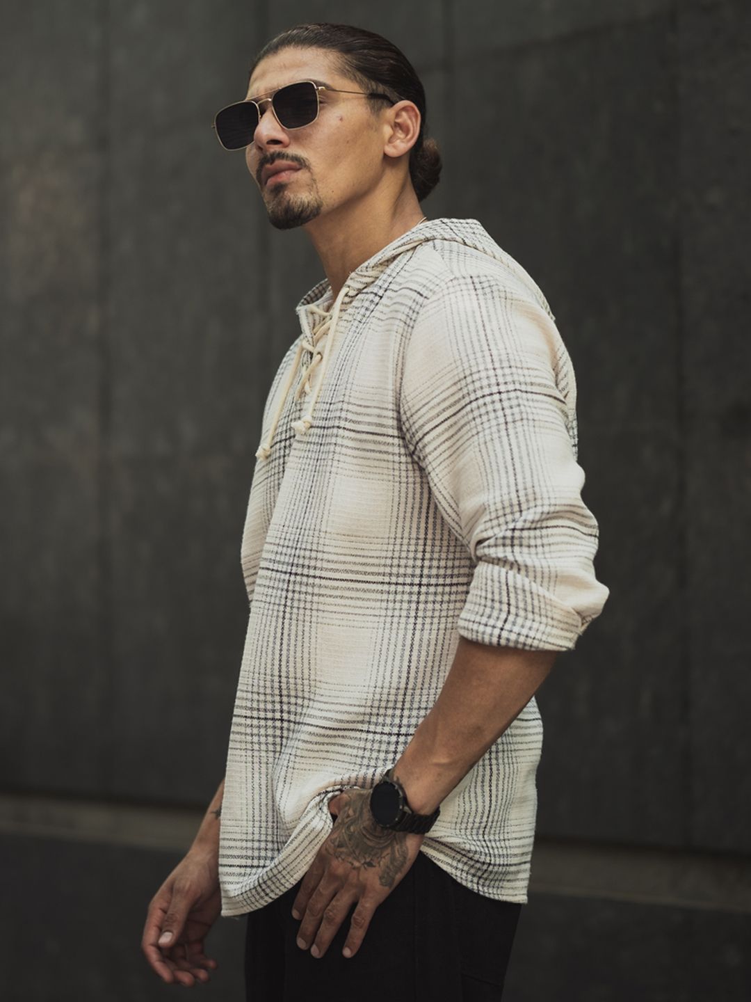 Powerlook Men Hood Tartan Checked Cotton Casual Shirt