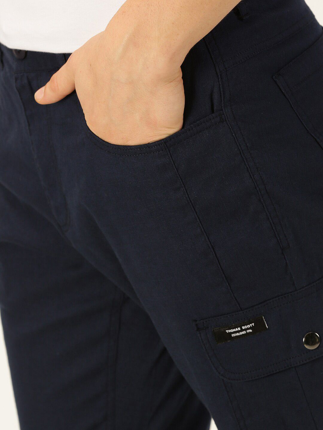 Thomas Scott Men Smart Slim Fit Linen Cotton Cargos Trousers