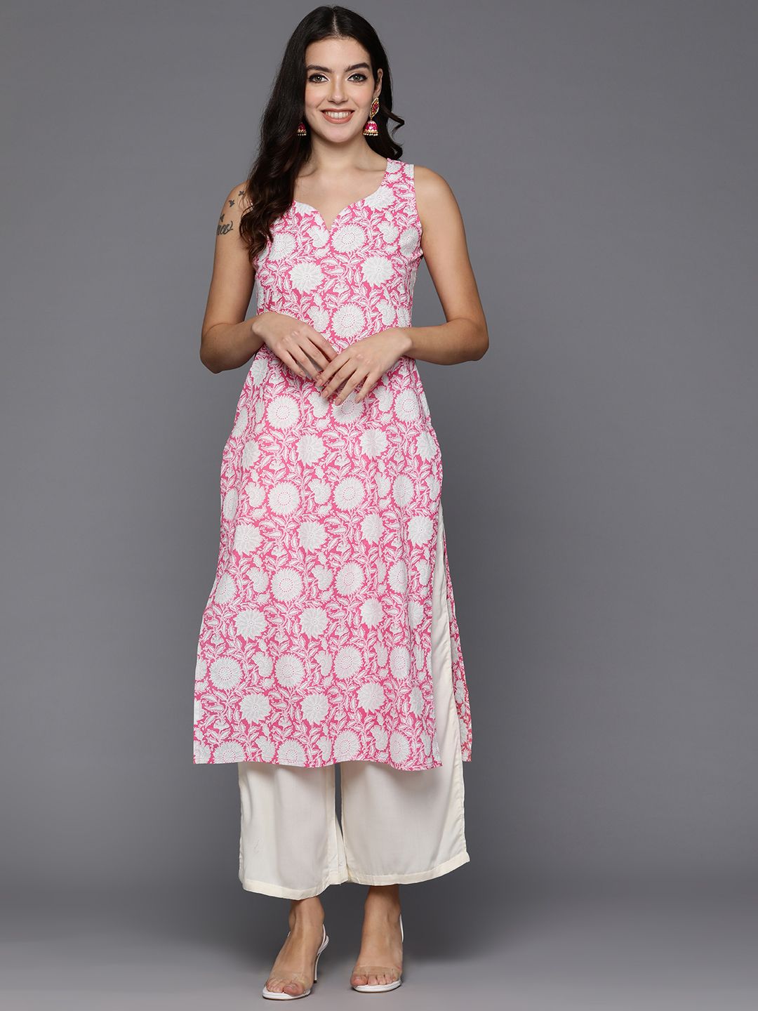 Indo Era Women Floral Printed Cotton Kurta