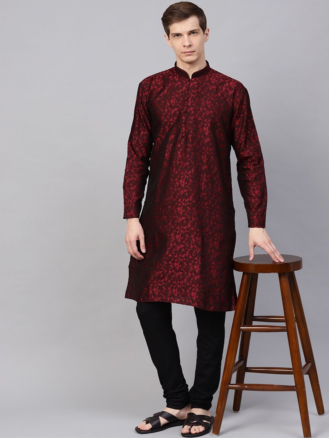 SOJANYA Mandarin Collar Woven Design Kurta