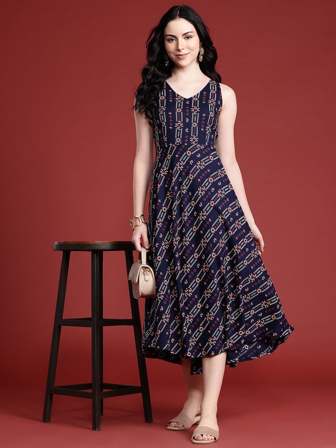 Anouk Floral Printed Styled Back A-Line Ethnic Dress