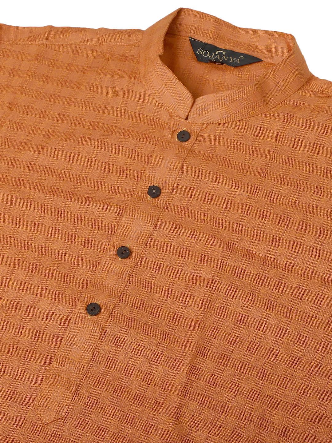 SOJANYA Men Orange Checked Straight Kurta