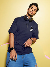 Bewakoof Men Peace Out Astronaut Graphic Print Oversized T-shirt