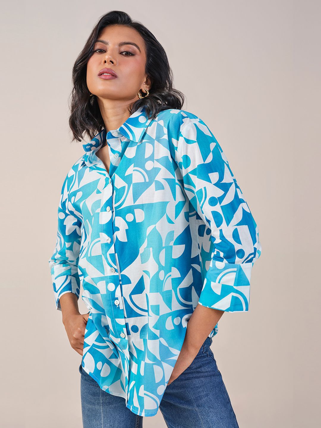 AND Shirt Style Printed Cotton Top