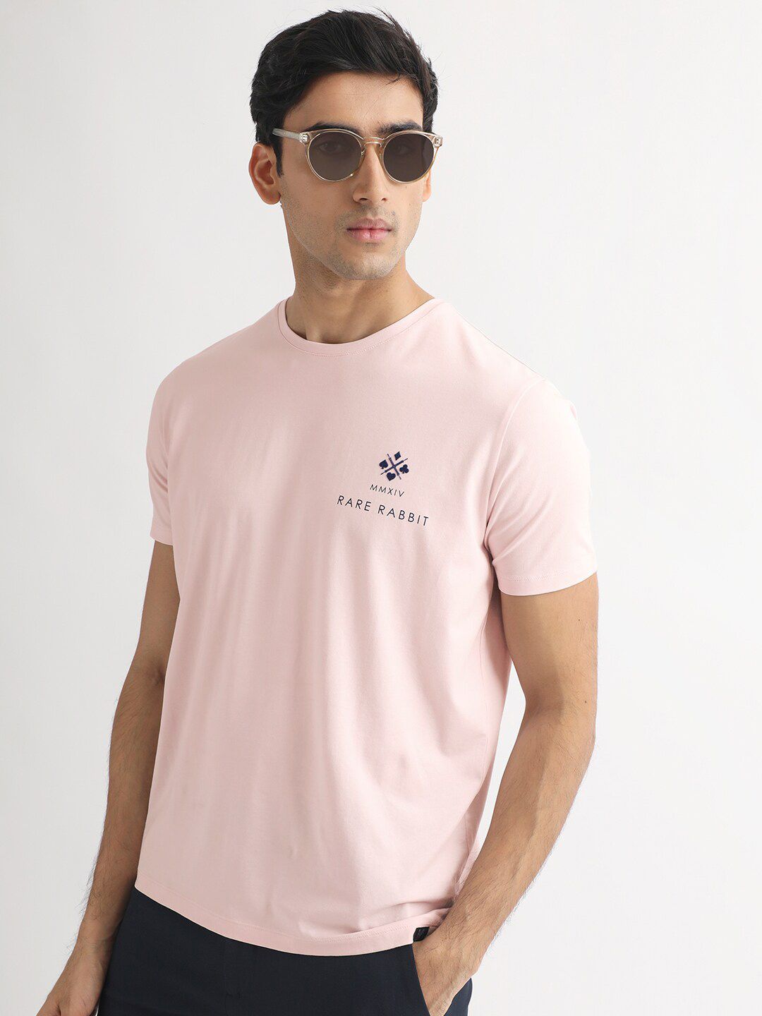 RARE RABBIT Men Castel Round Neck Cotton Slim Fit T-Shirt