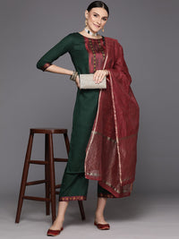 Indo Era Women Green Yoke Design Regular Kurta with Palazzos & With Dupatta
