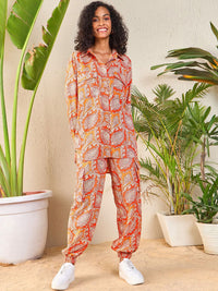 SASSAFRAS Orange Paisley Printed Shirt With Joggers Co-Ords