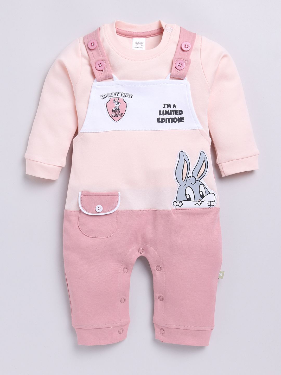 Moms Love Infants Boys Pure Cotton Applique Detail Dungaree With T-Shirt