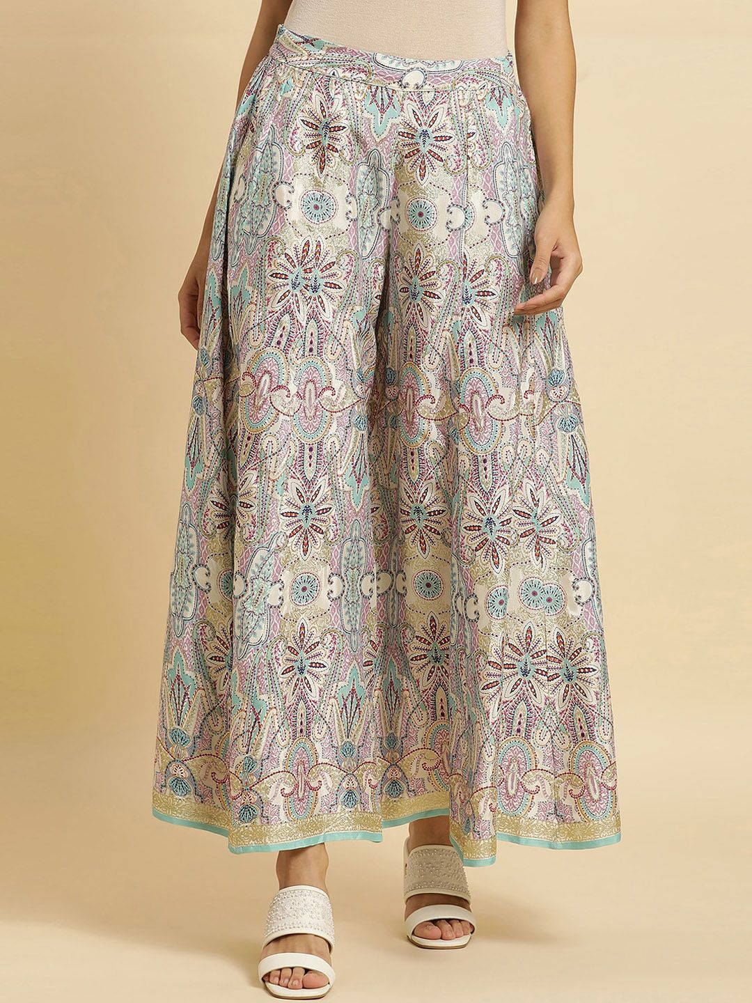W Women Ethnic Motifs Printed Flared Palazzos