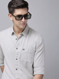 THE BEAR HOUSE Men Grey Solid Cotton Slim Fit Casual Shirt