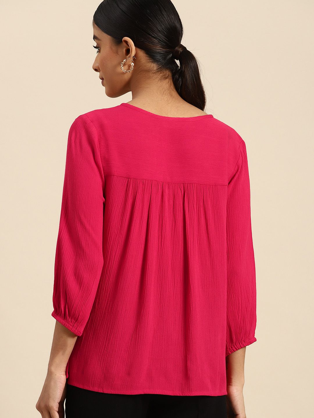 all about you Floral Embroidered Tie-Up Neck Top