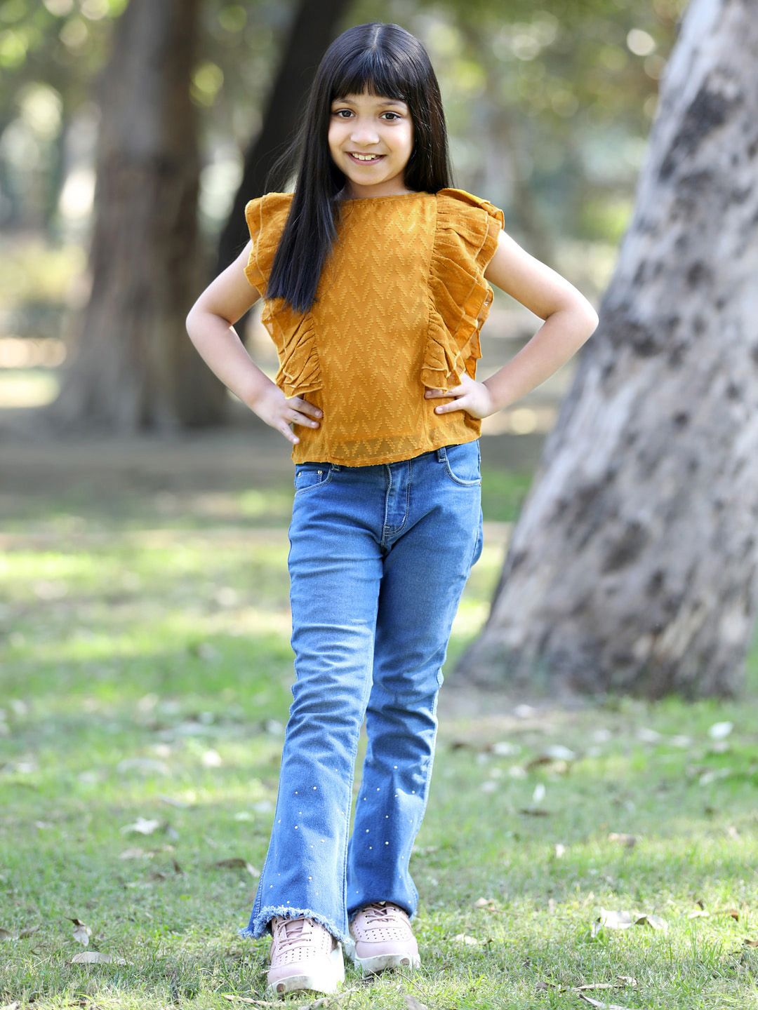 Cutiekins Girls Self Design Ruffles Top