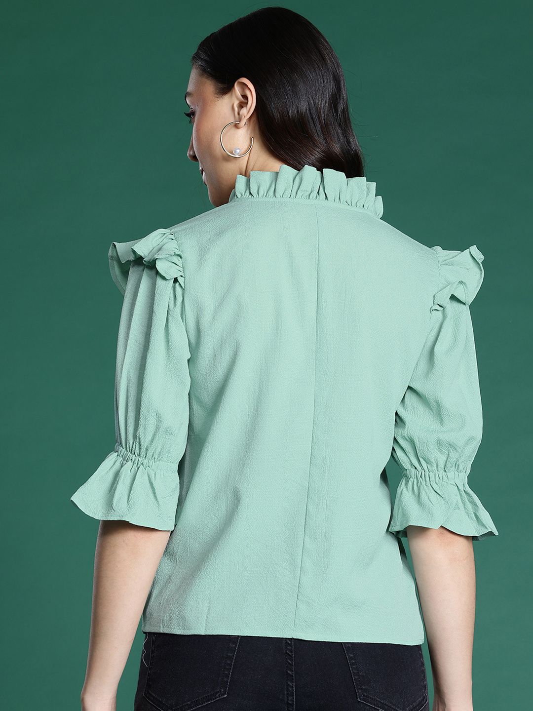 DressBerry Puff Sleeve Ruffles Shirt Style Top