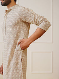 Jompers Geometric Embroidered Thread Work Pure Cotton Kurta With Pyjamas