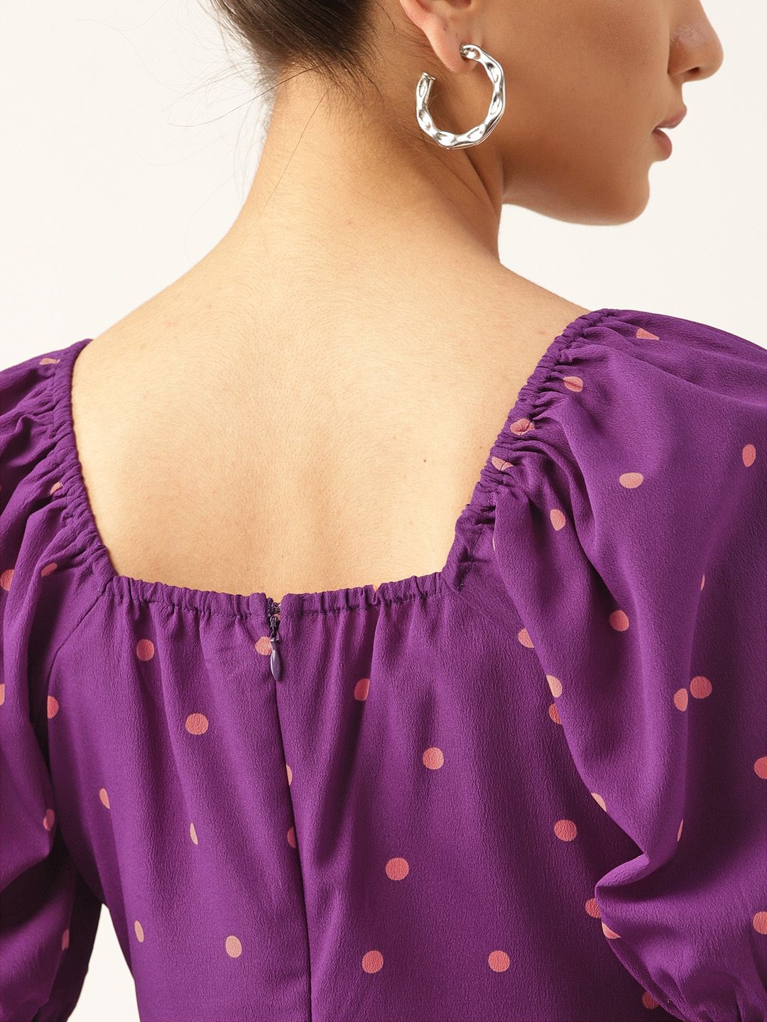 DressBerry Purple & Orange Polka Dots Printed A-Line Dress