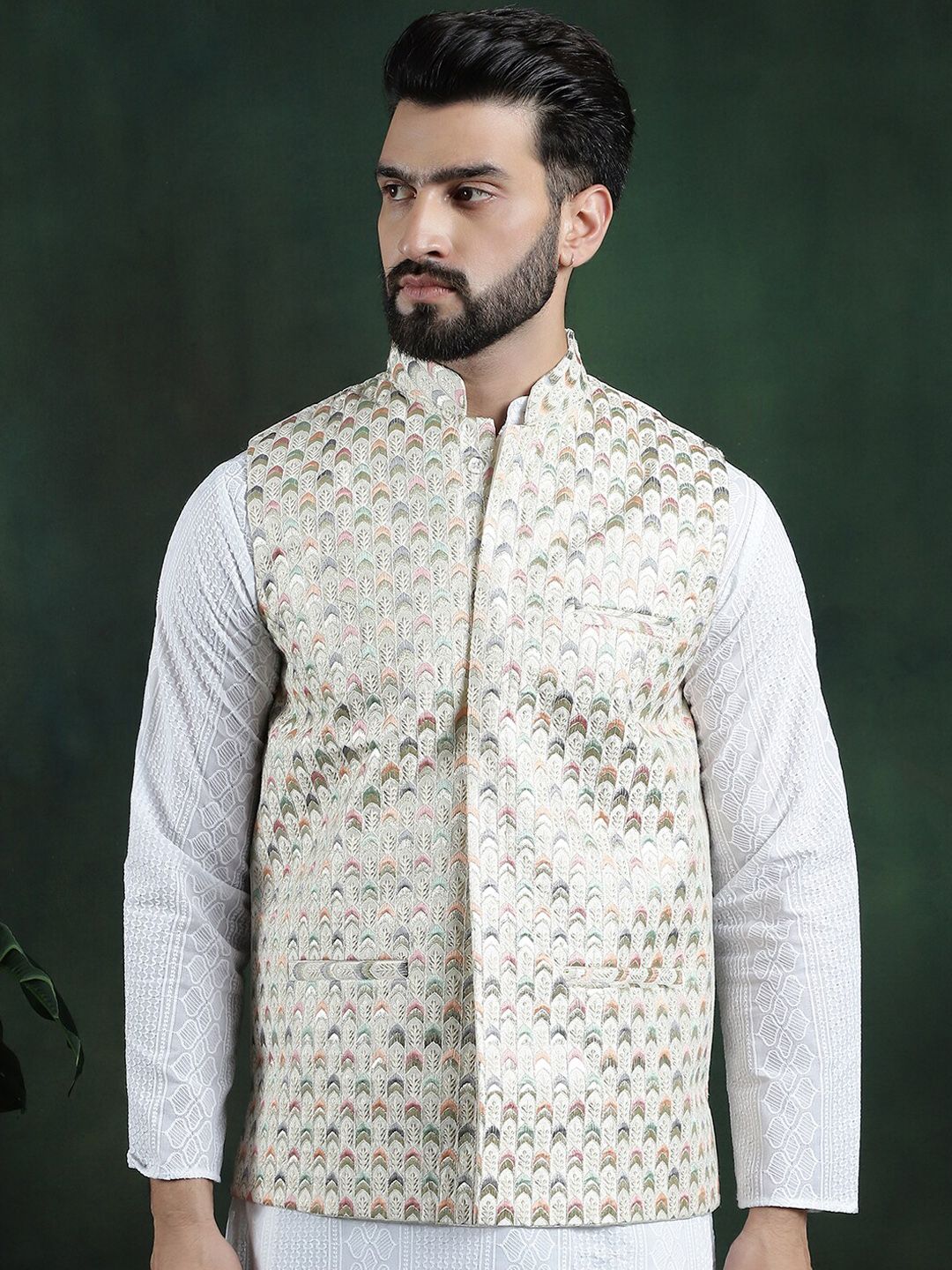 SOJANYA Jaket Tenun Nehru Lelaki Sulam