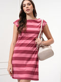 Tokyo Talkies Women Striped Boat Neck Mini Knit Dress