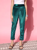 Shae by SASSAFRAS Women Tranquil Teal Solid Velvet Trousers
