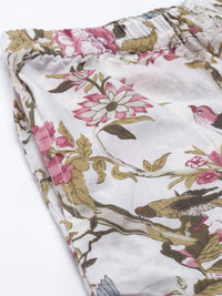 SANSKRUTIHOMES Women White & Pink Printed Night suit