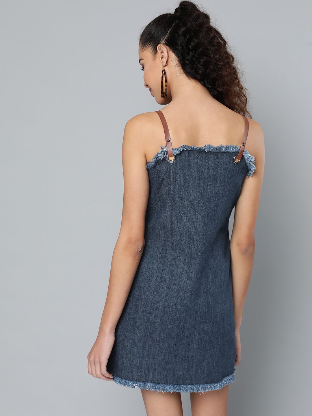 STREET 9 Women Navy Blue Denim A-Line Dress