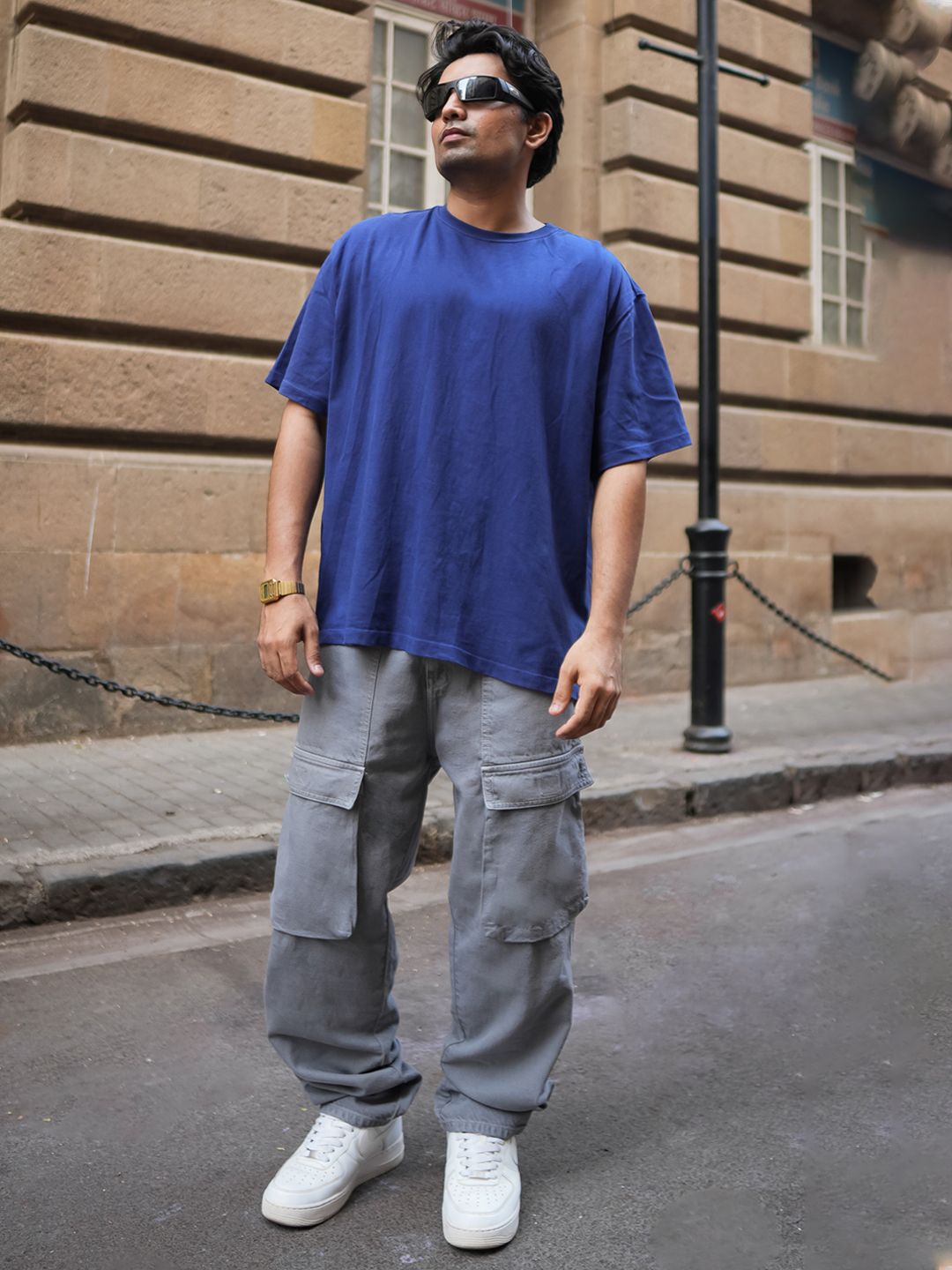 Powerlook Men Baggy Fit Mid Rise Clean Look Heavy Fade Cargos Jeans