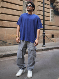 Powerlook Men Baggy Fit Mid Rise Clean Look Heavy Fade Cargos Jeans