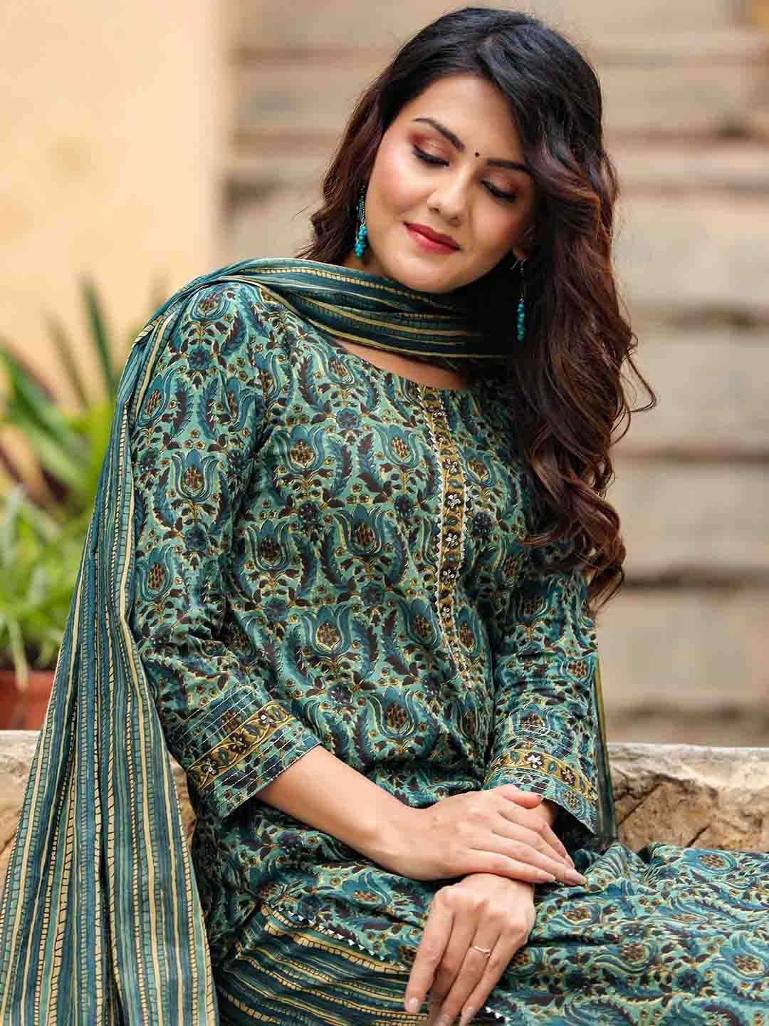 KALINI Ethnic Motifs Printed Gotta Patti Kurta & Trousers With Dupatta