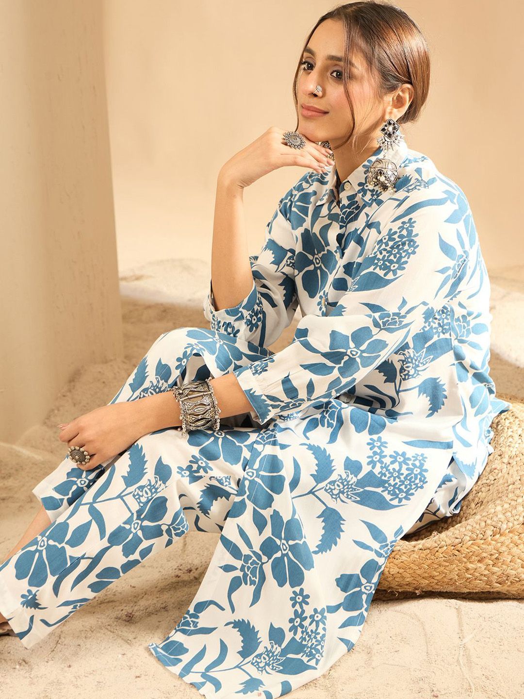 Indo Era Women Floral Printed Regular Kurta with Trousers
