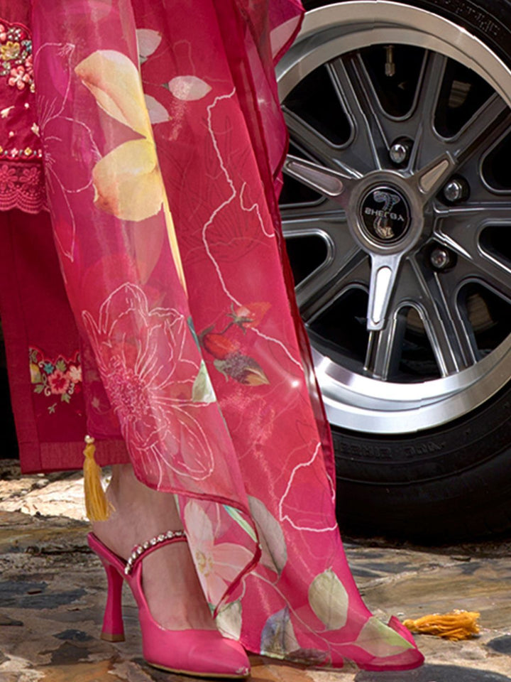 Indo Era Floral Embroidered Thread Work Kurta with Trousers & Dupatta