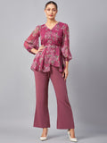 Antheaa Floral Printed V-Neck Tunic With Trousers