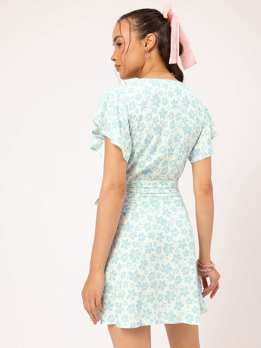 DressBerry Floral Frenzy Fluttery Wrap Mini Dress