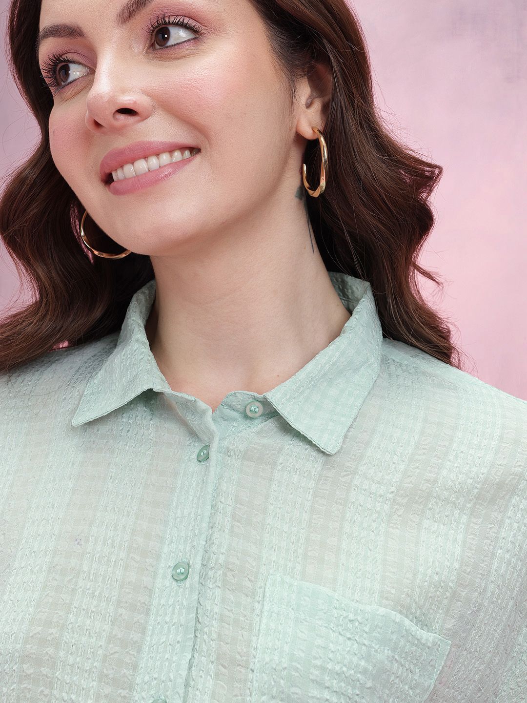 DressBerry Seersucker Checked Boxy Casual Shirt