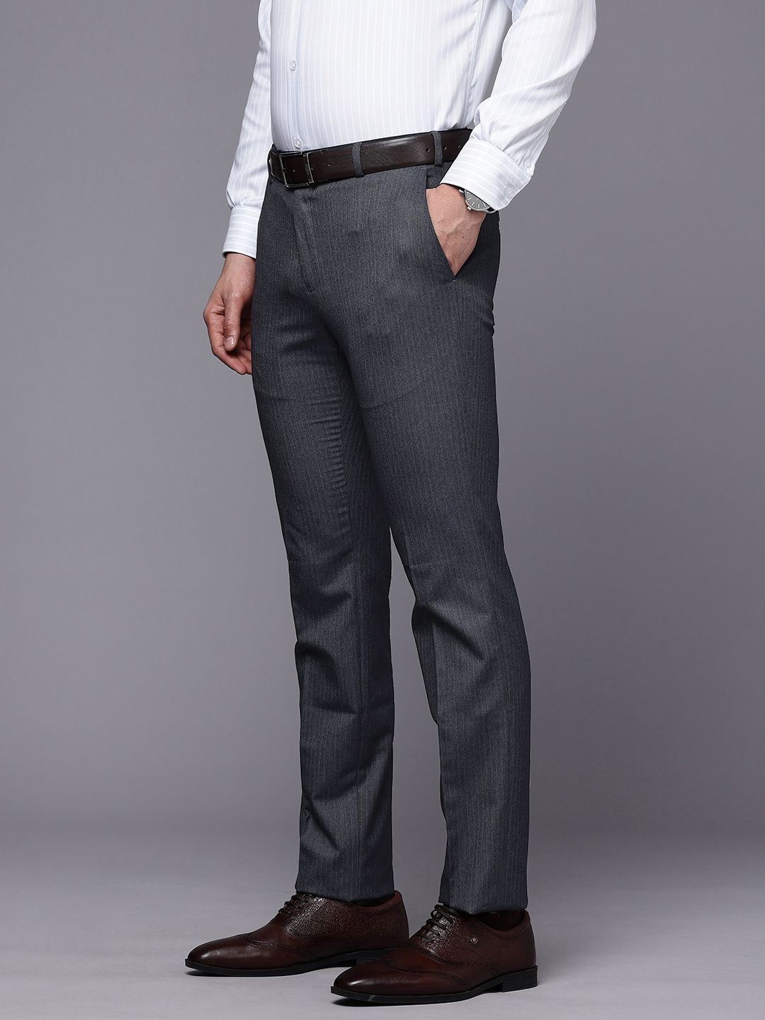 Raymond Men Striped Slim Fit Formal Trousers